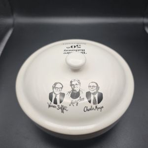 Charlie Munger Warren Buffet Berkshire 50th Anniversary See's Candies Dish